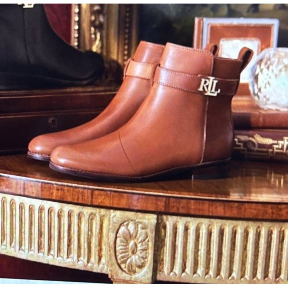 Lauren Ralph Lauren Ankle Boots Womens Briele Brown Leather Zip 8B New NIB